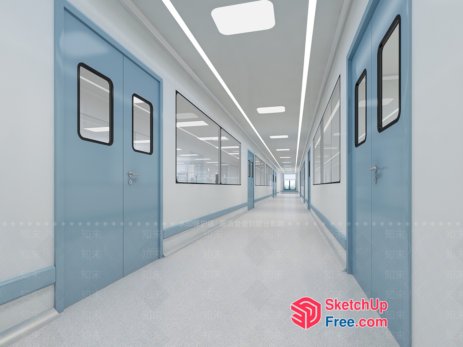 Modern Hospital Corridor 3D SketchUp File