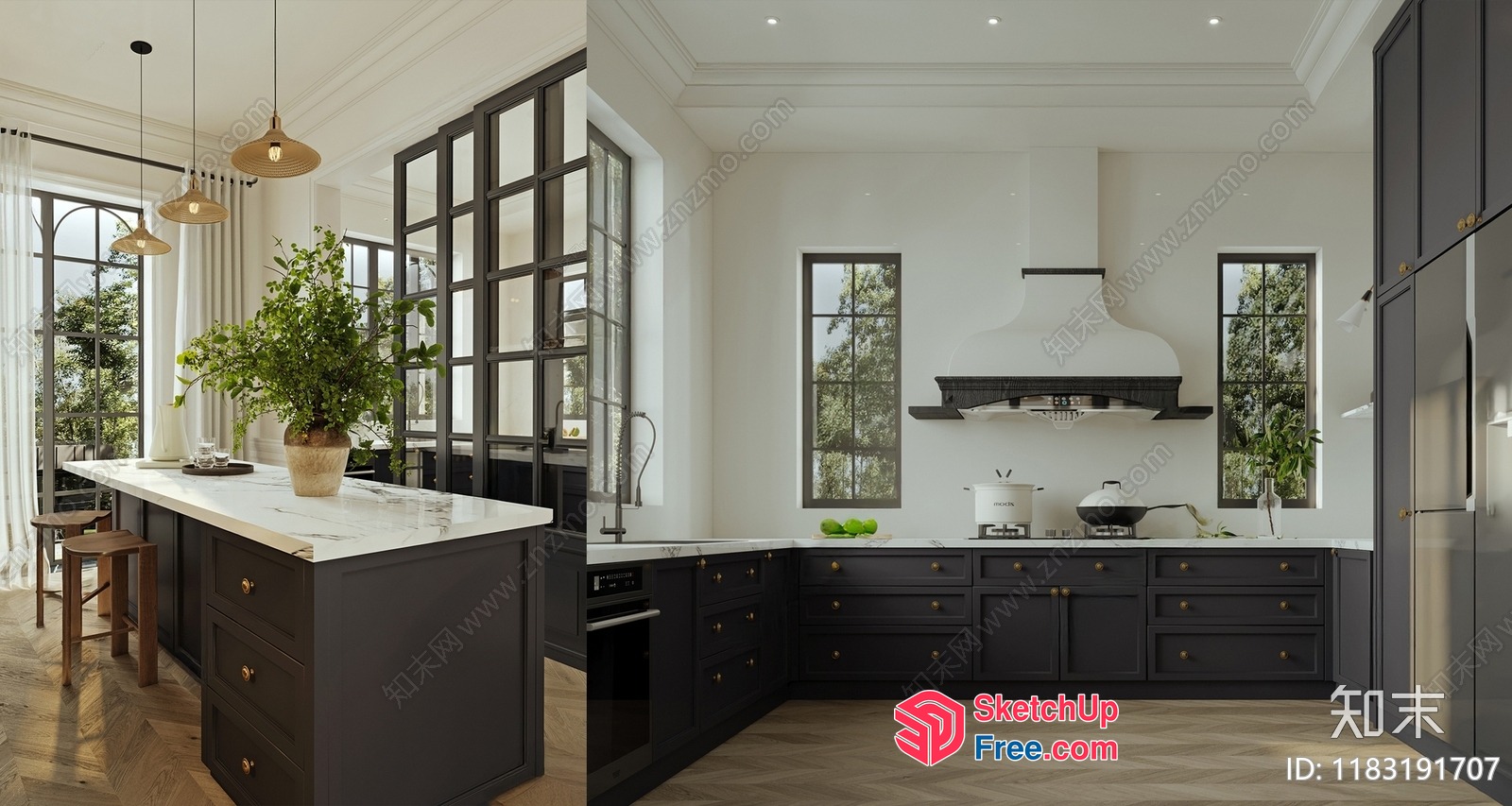 Elegant European-Style Kitchen With Black And White Accents 3D SketchUp File