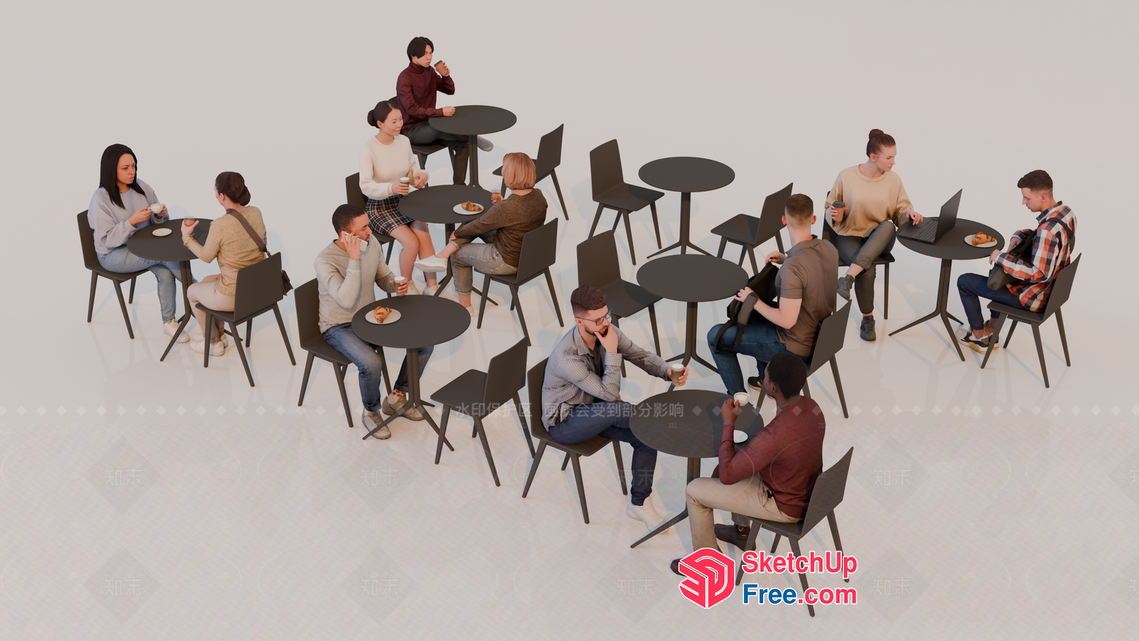 Group Of People Sitting At Tables And Chairs In A Casual Setting 3D SketchUp File