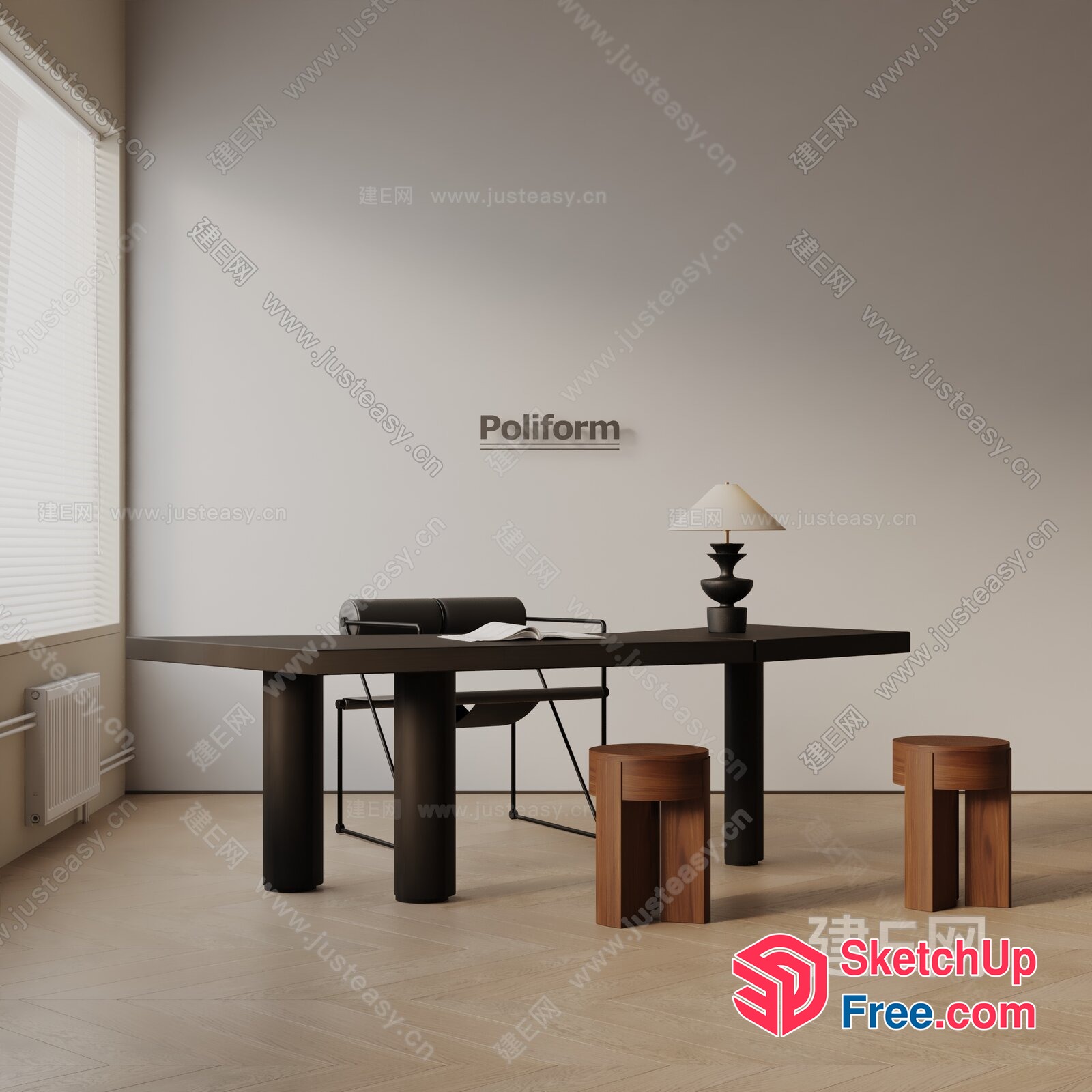 Minimalist Black Office Space 3D SketchUp File