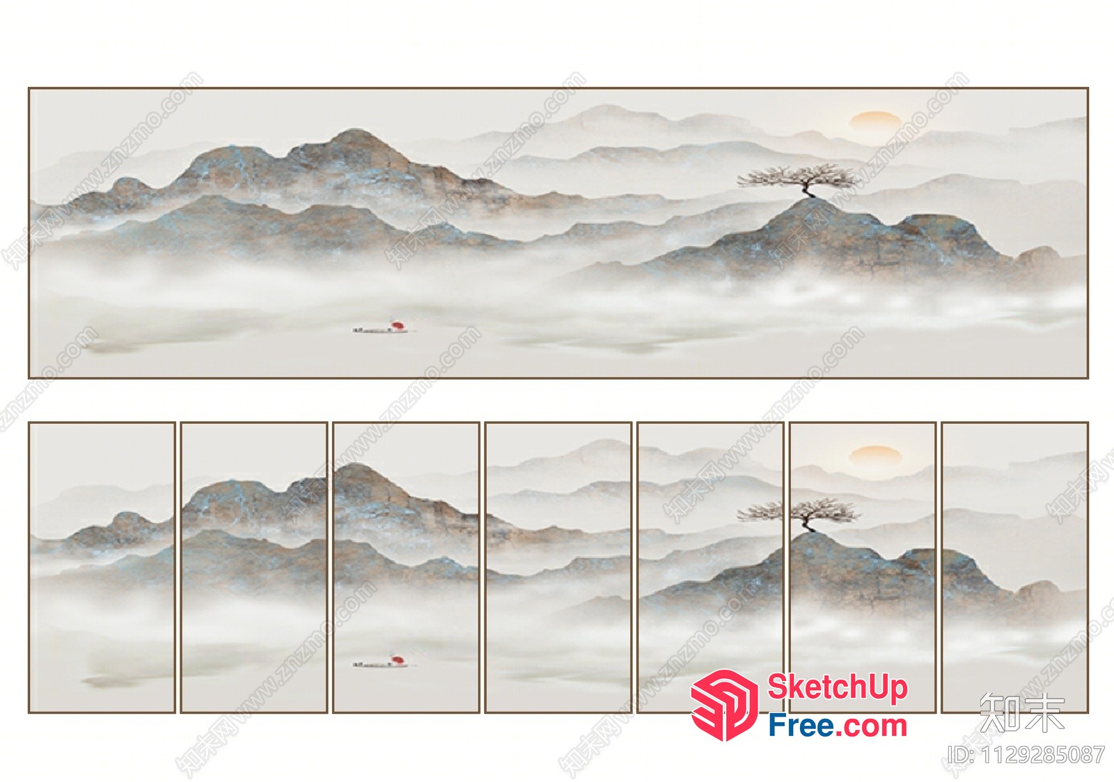 Misty Mountain Range With A Tree And Sun 3D SketchUp File
