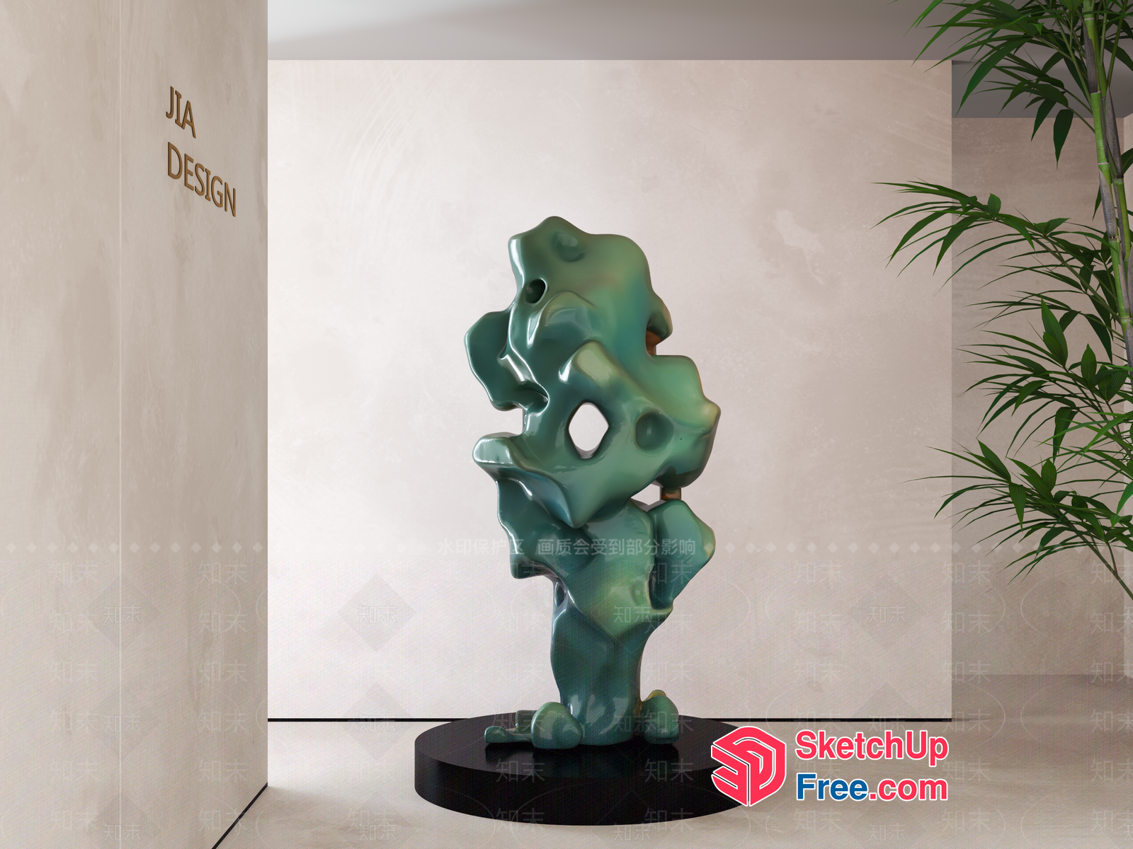 Abstract Sculpture In Green And Black 3D SketchUp File