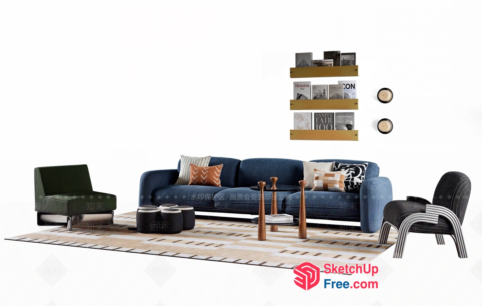 Modern Living Room With Blue Sofa And Minimalist Decor 3D SketchUp File