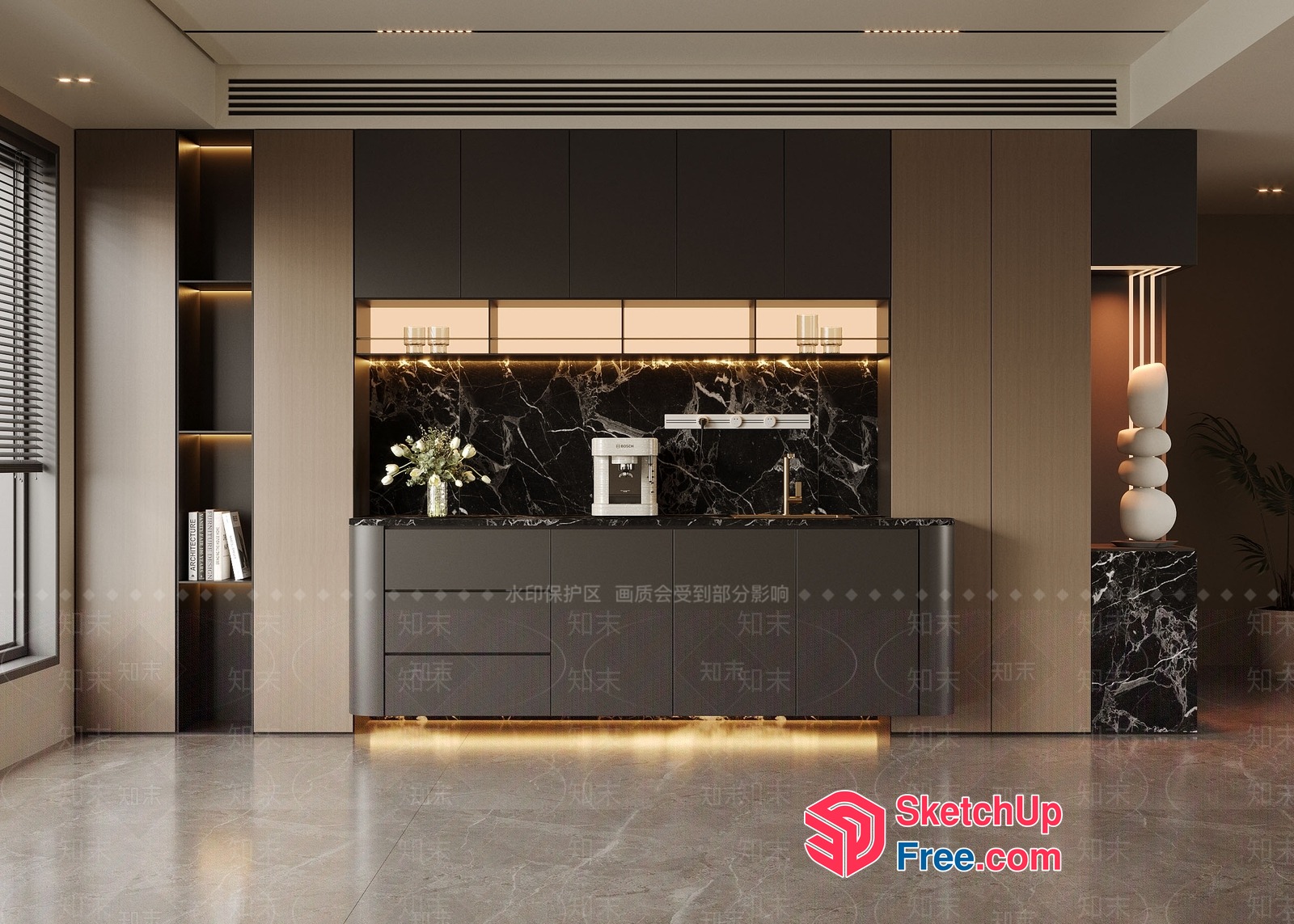 Modern Kitchen With Black And White Marble Accents 3D SketchUp File