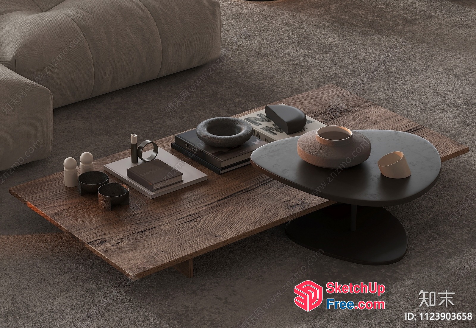 Elegant Modern Living Room With Wood Coffee Table And Sofa 3D SketchUp File