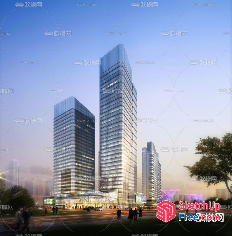 Tall Glass Buildings With Modern Architecture And Cityscape 3D SketchUp File