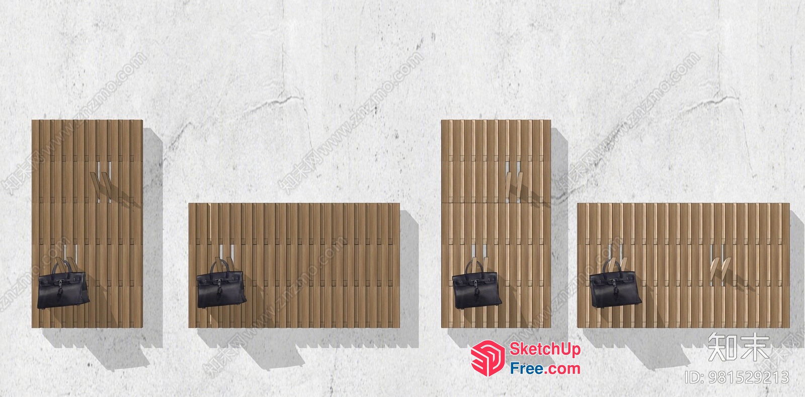 Bamboo Wall Panel With Black Handbag 3D SketchUp File