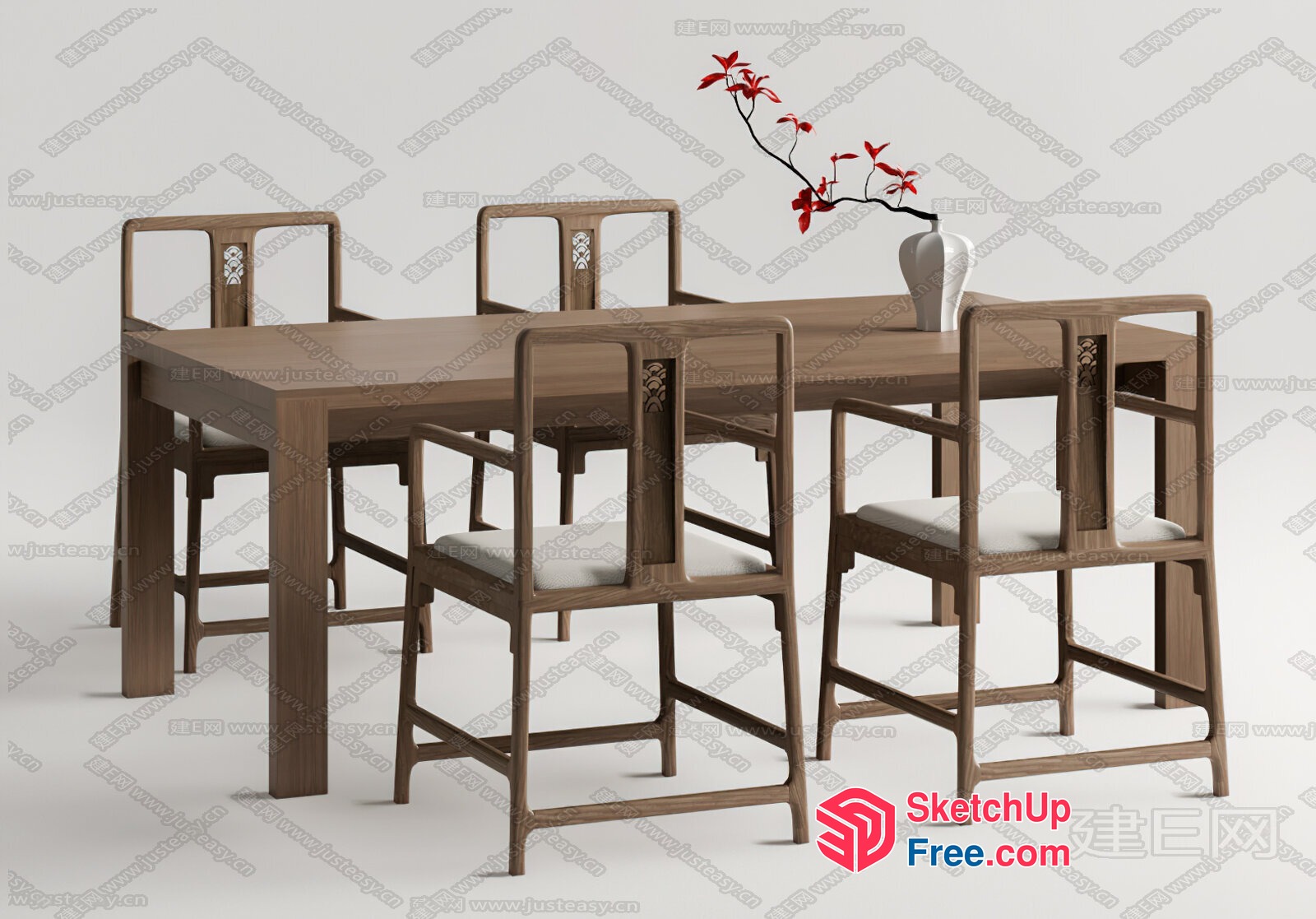 Modern Wooden Dining Table Set 3D SketchUp File