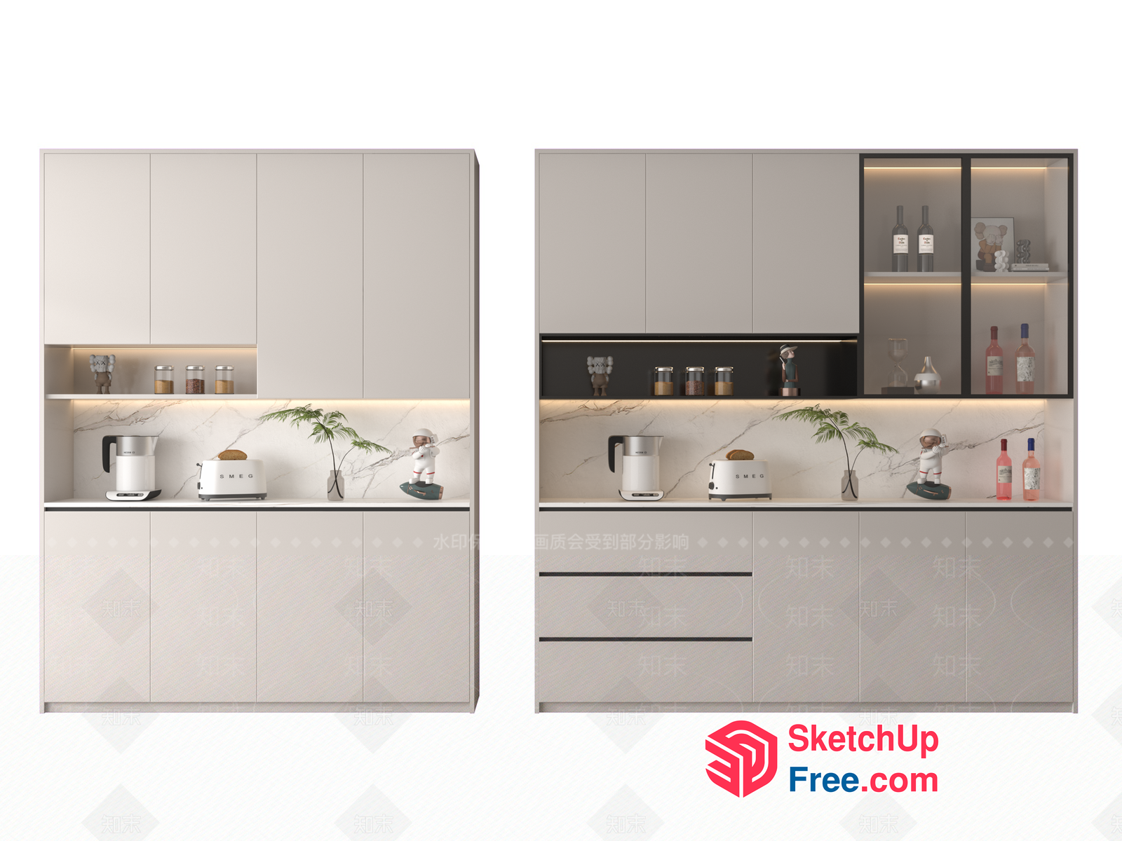Modern Kitchen Cabinets With White And Black Accents 3D SketchUp File