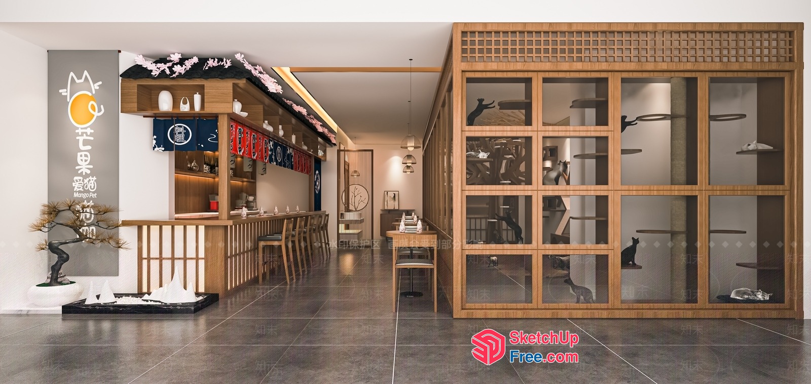 Elegant Japanese-Style Restaurant Interior 3D SketchUp File