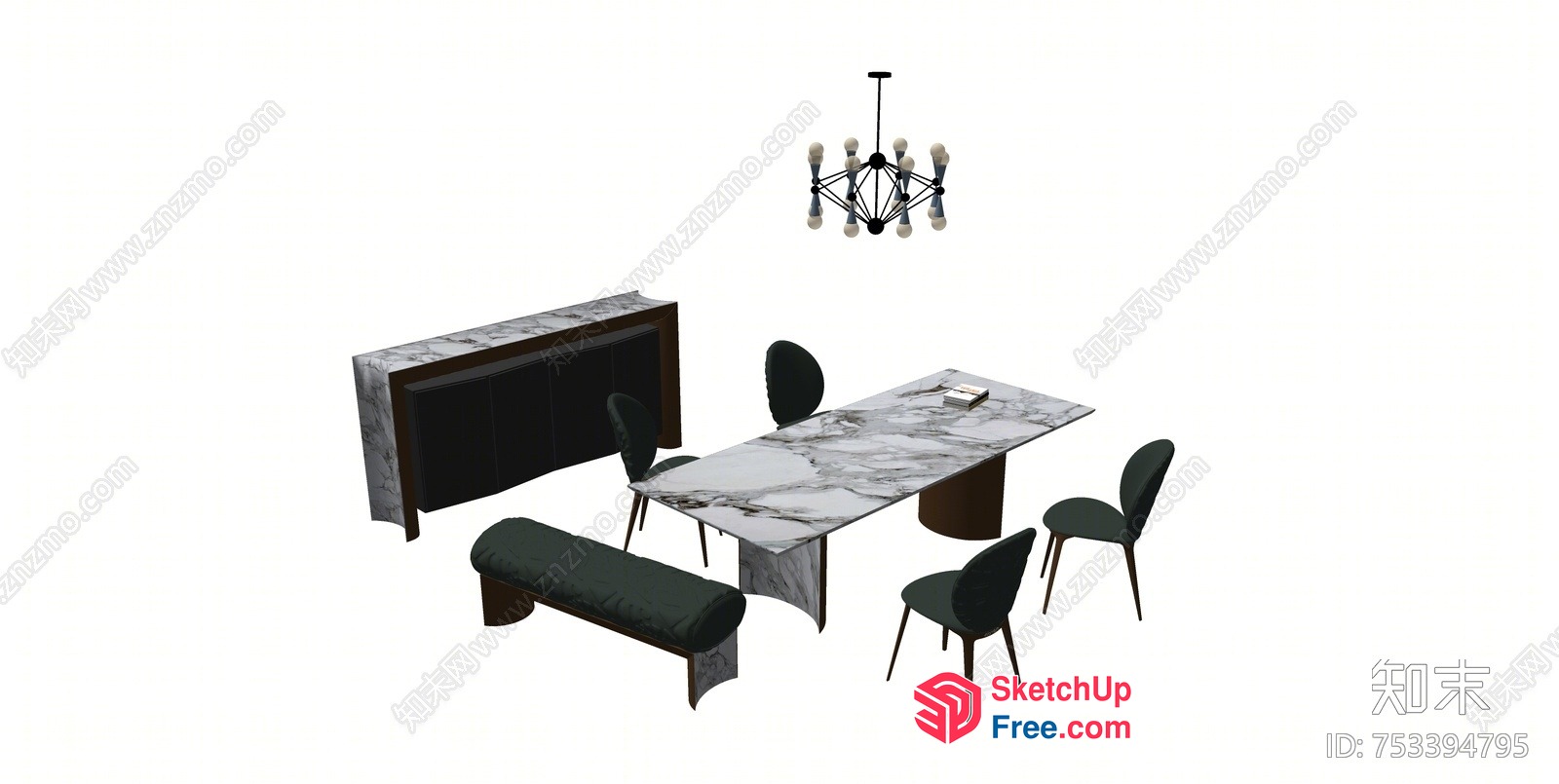 Elegant Dining Room With Marble Table And Chairs 3D SketchUp File