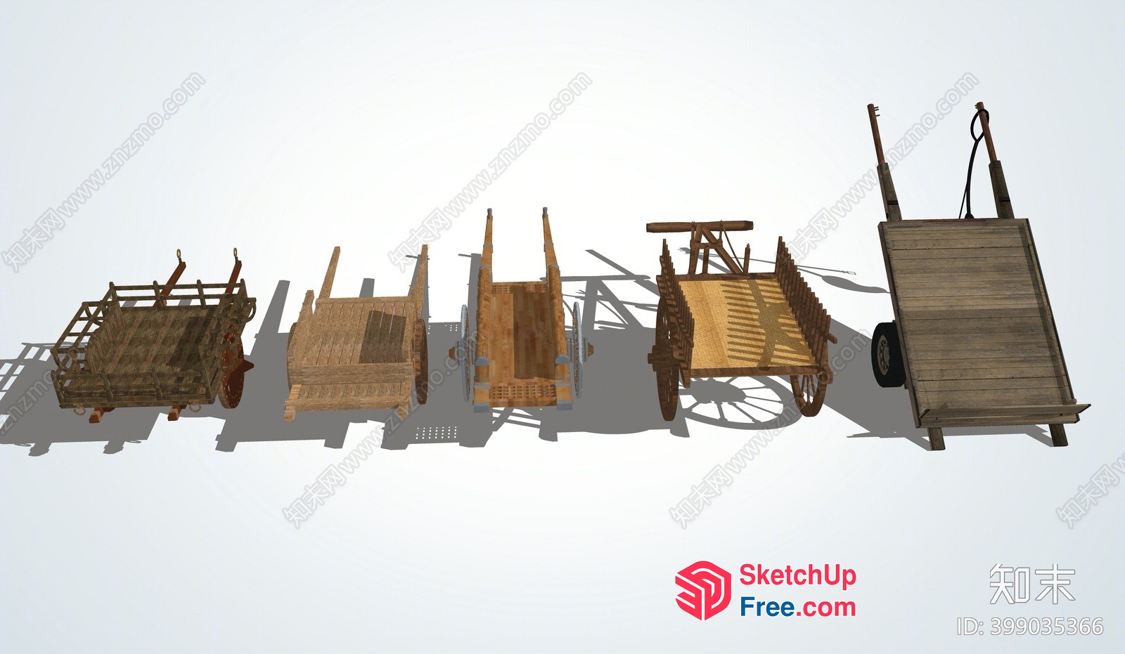 Antique Wooden Wagon Set 3D SketchUp File