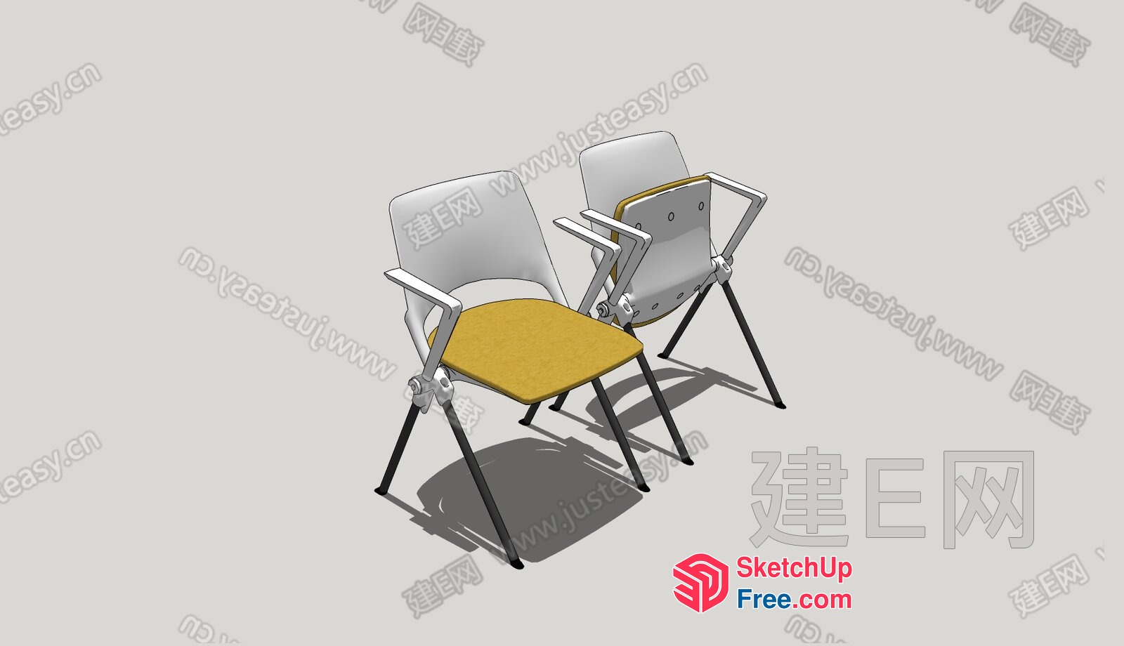 Two Chairs With Yellow Seat And Black Legs 3D SketchUp File