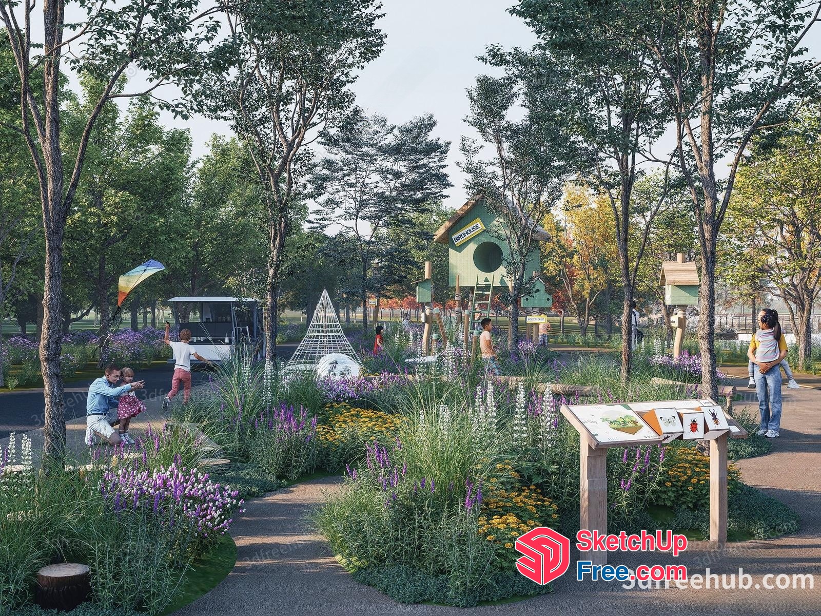 Colorful Children'S Park With Playgrounds And Flowers 3D SketchUp File