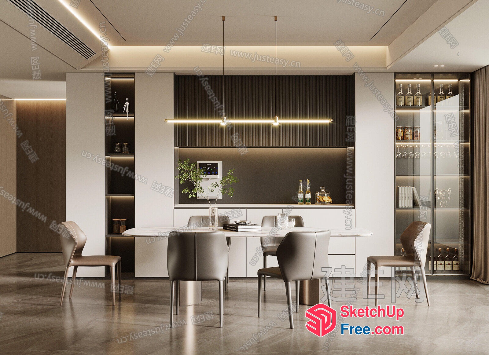 Modern Minimalist Dining Room With Sleek White Furniture 3D SketchUp File