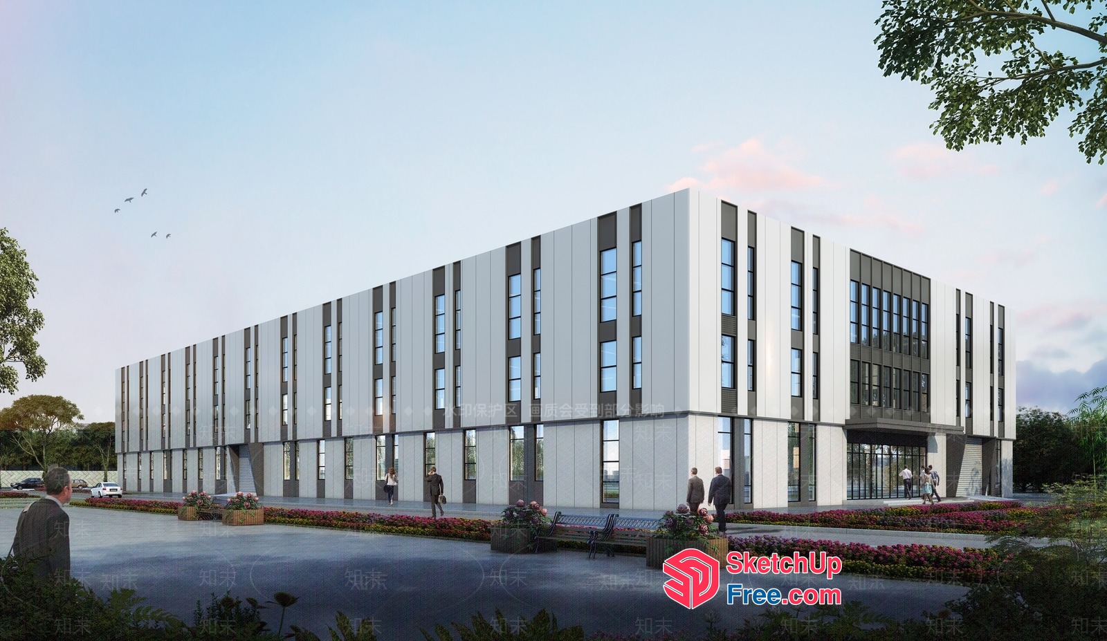 Modern Office Building Exterior 3D SketchUp File