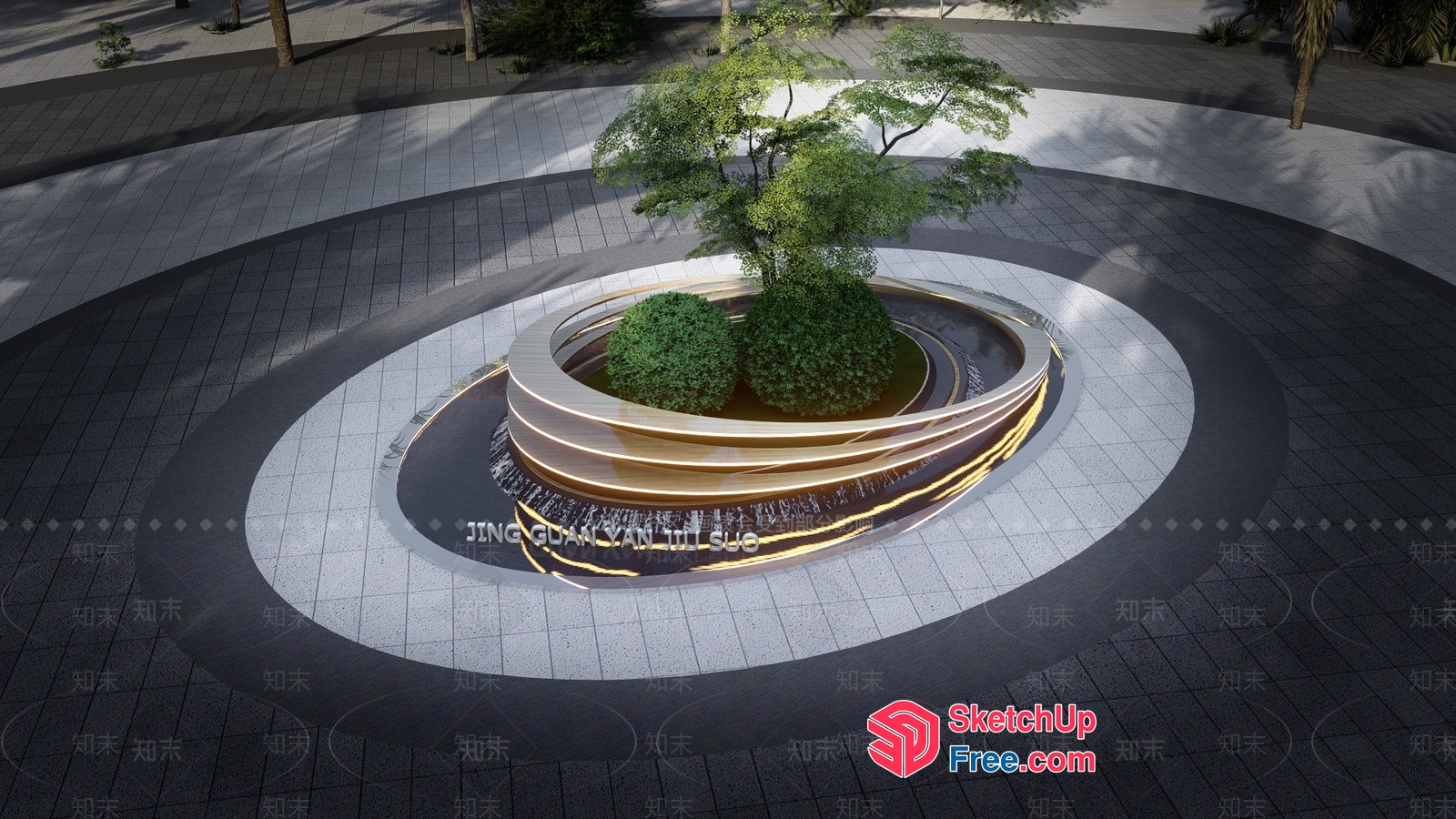 Circular Staircase With Tree Centerpiece 3D SketchUp File
