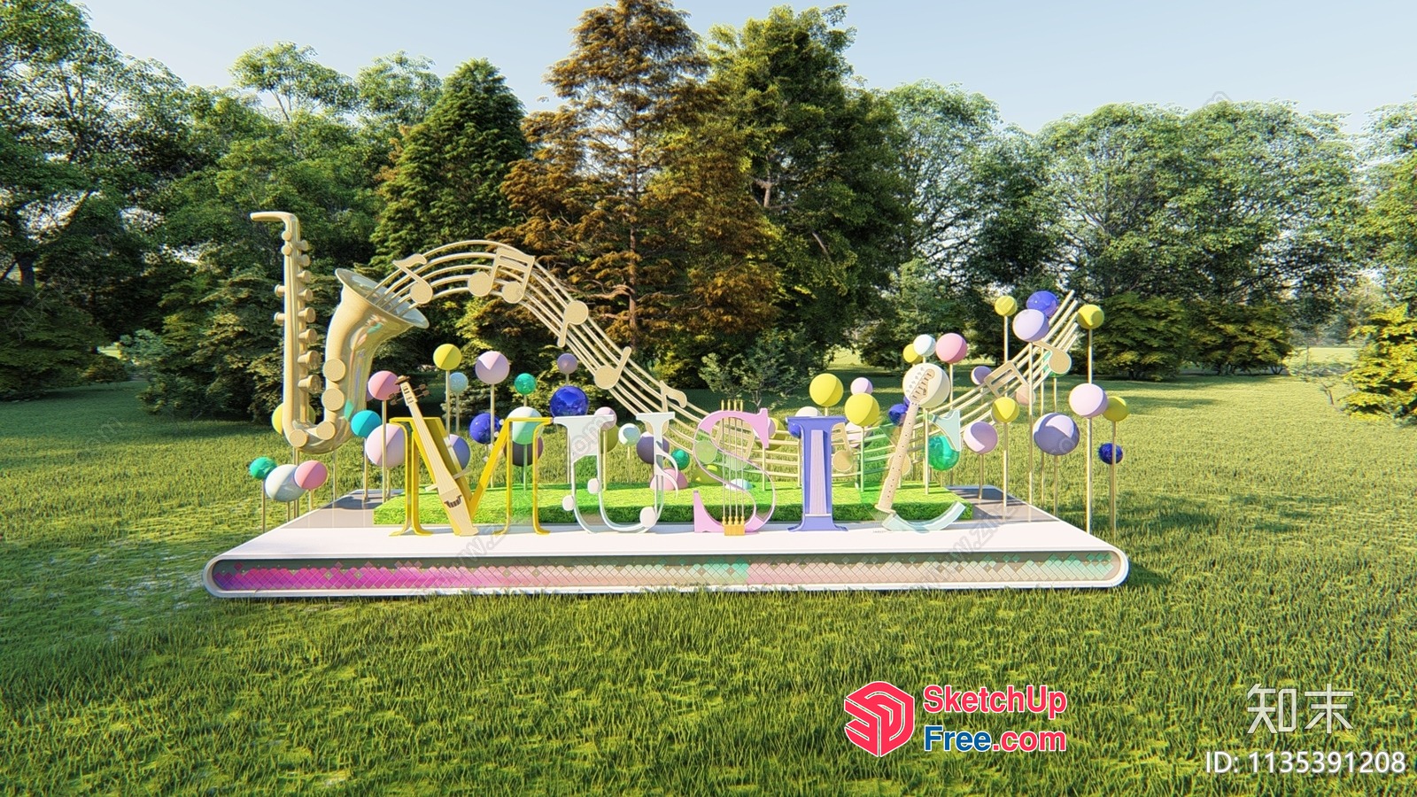 Musical Outdoor Stage With Pastel Color Decorations 3D SketchUp File