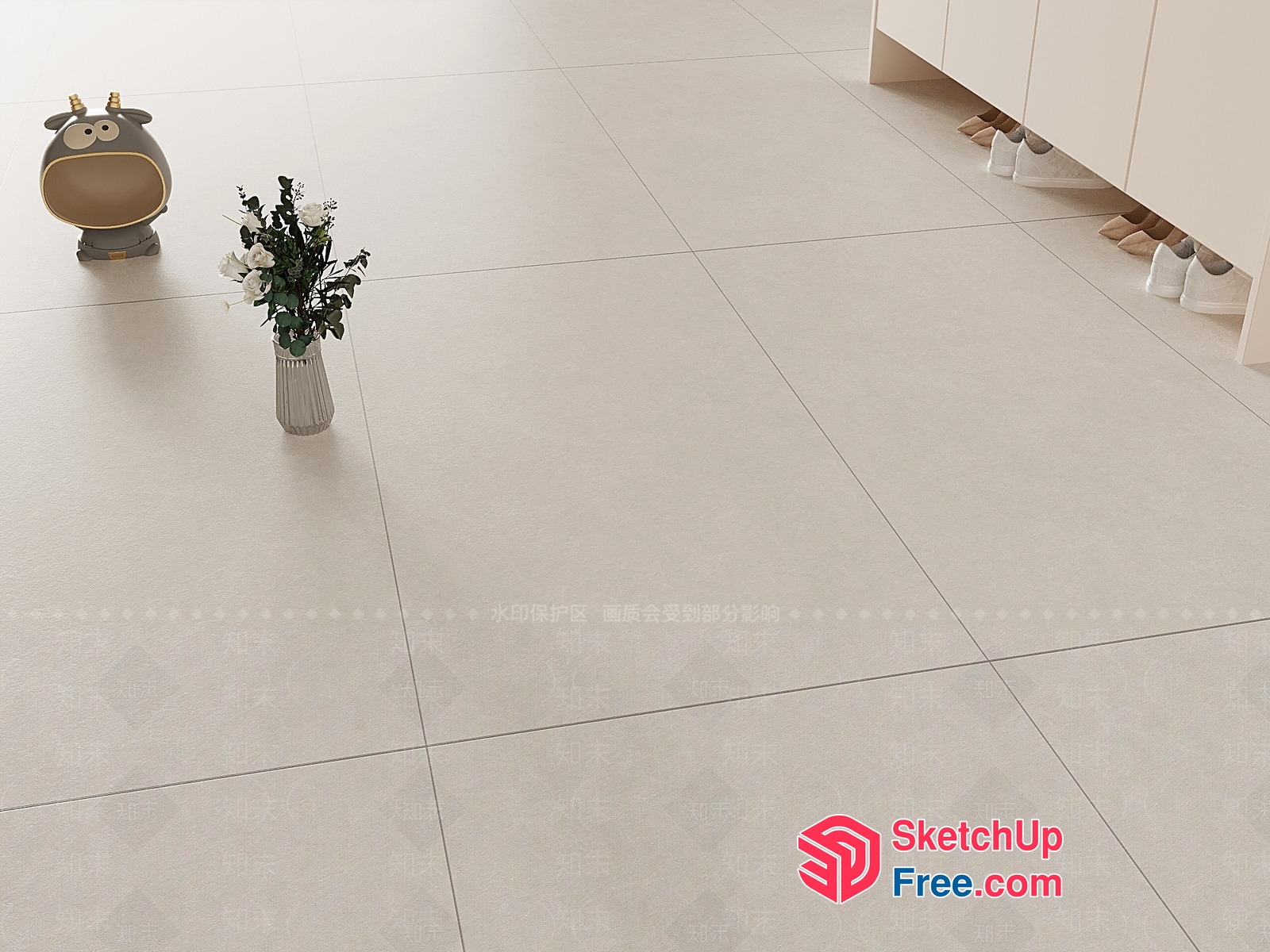 Clean Minimalist White Tile Floor Interior 3D SketchUp File