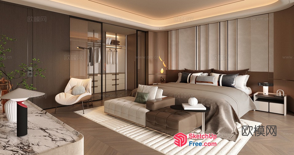 Modern Bedroom Design With Sleek Furniture And Neutral Tones 3D SketchUp File