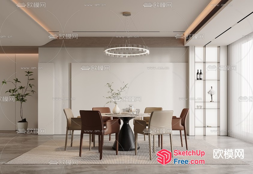Modern Minimalist Dining Room With Neutral Color Scheme 3D SketchUp File