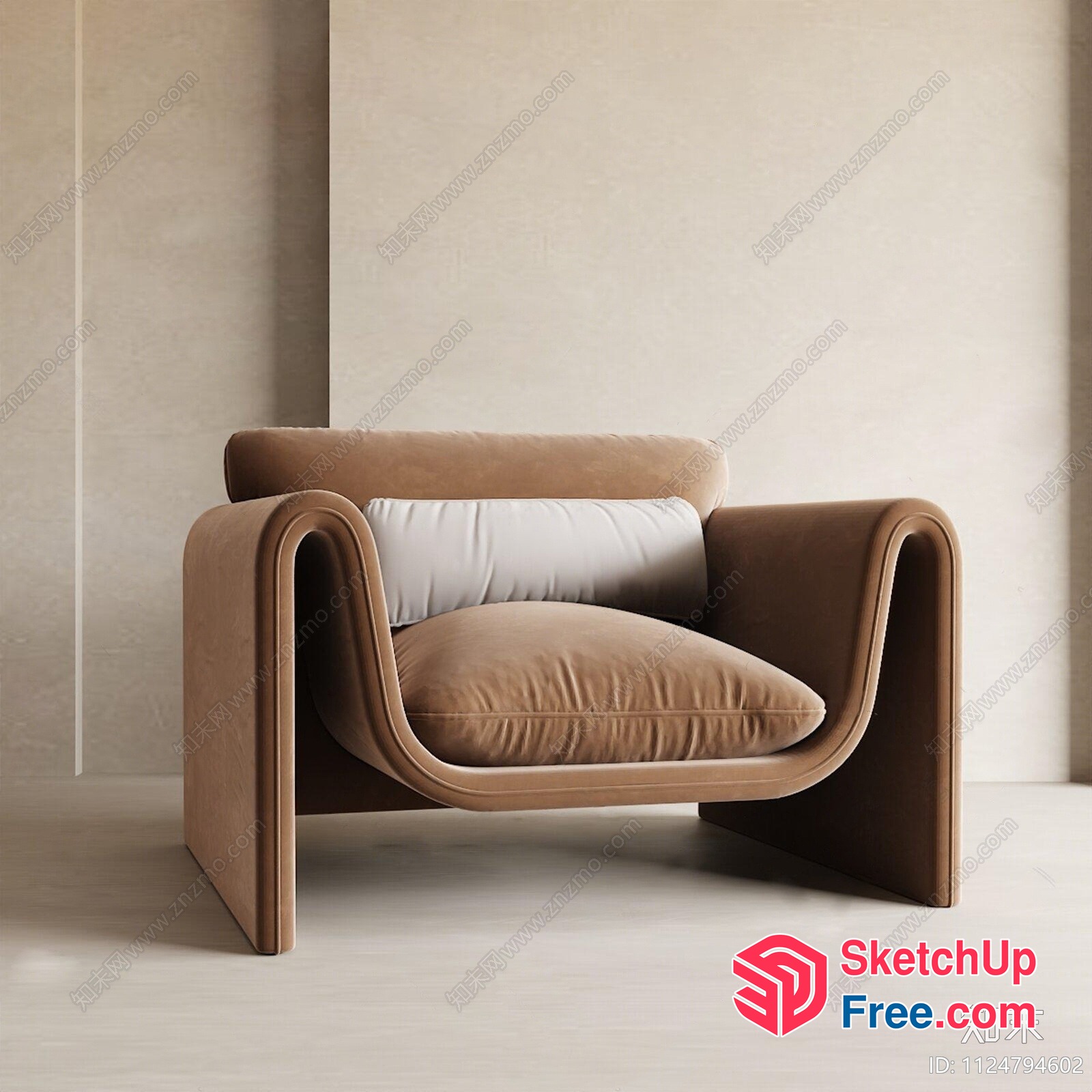 Modern Minimalist Beige Sofa Chair 3D SketchUp File