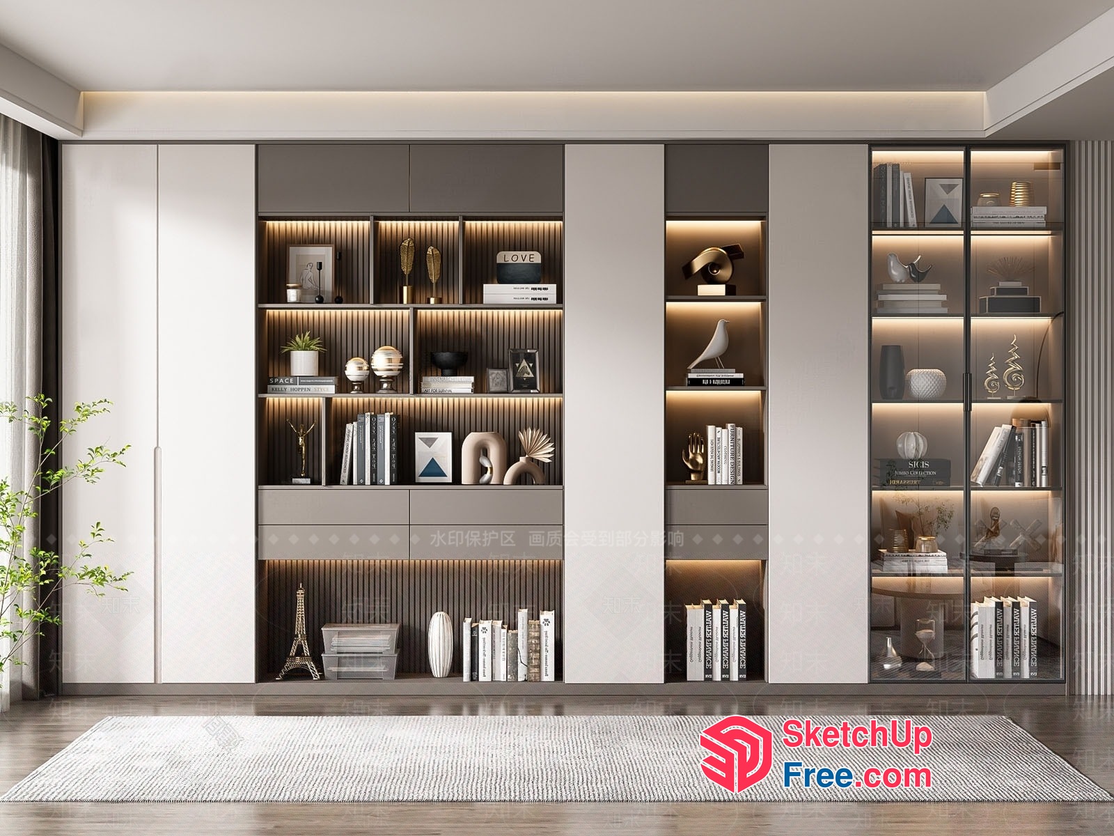 Modern Living Room With Built-In Shelving Unit And Decorative Accents 3D SketchUp File
