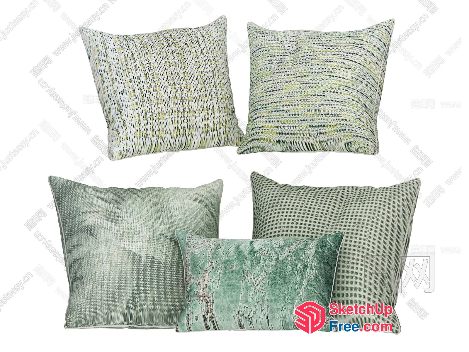 Luxurious Green Decorative Pillows With Textured Patterns 3D SketchUp File