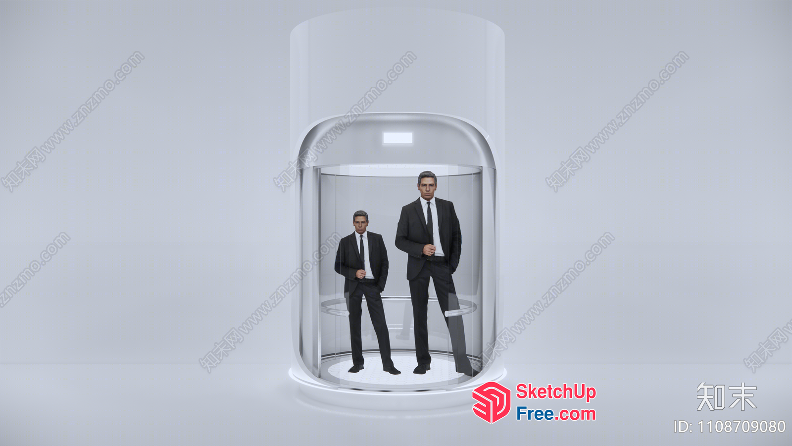 Two Men In Suits Standing Inside A Glass Elevator 3D SketchUp File