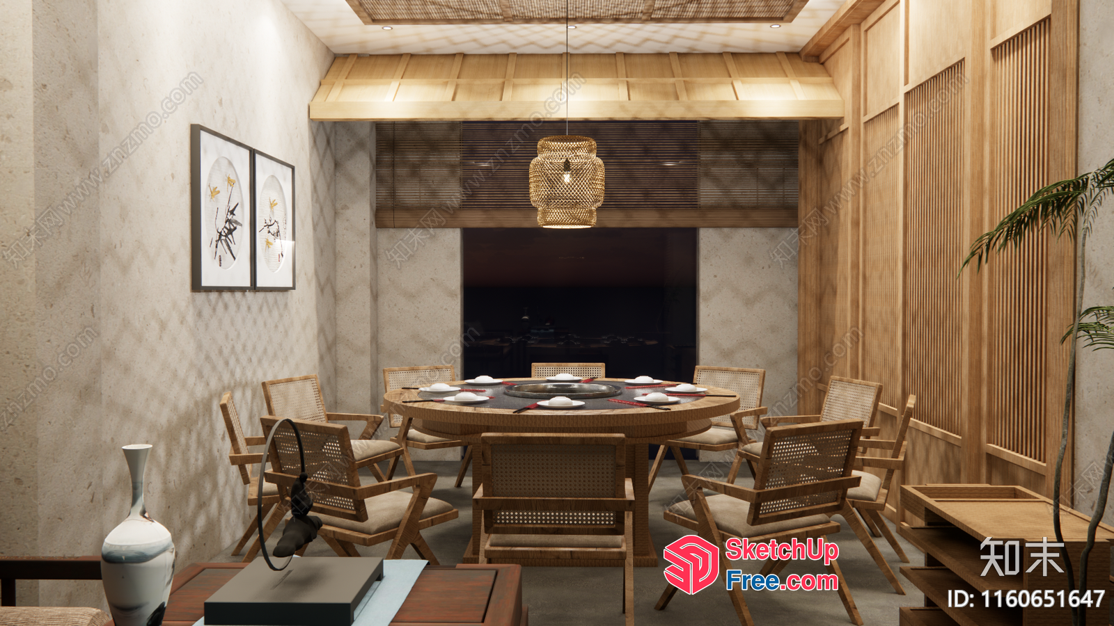 Modern Japanese Dining Room With Elegant Rattan Furniture 3D SketchUp File