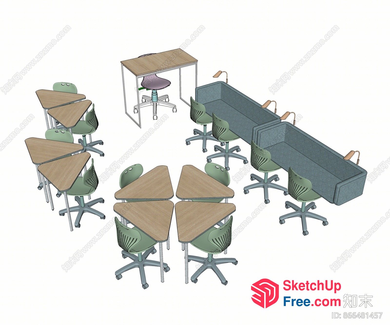 Modern Classroom Furniture Setup With Desks And Chairs 3D SketchUp File