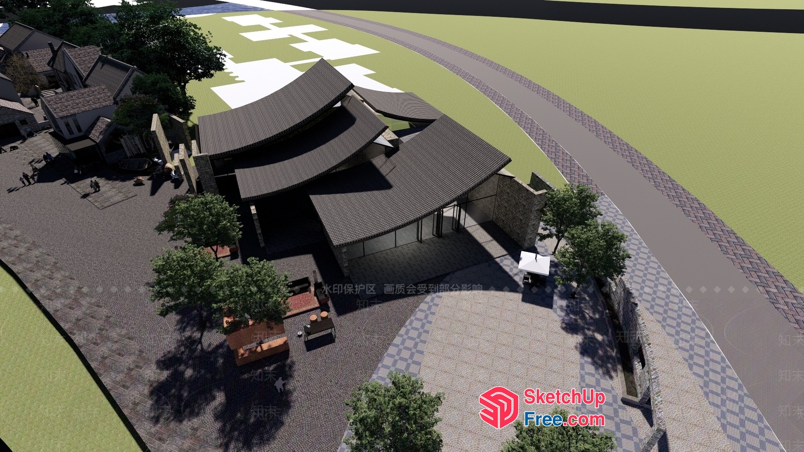 Asian-Style Exterior Design With Traditional Architecture 3D SketchUp File