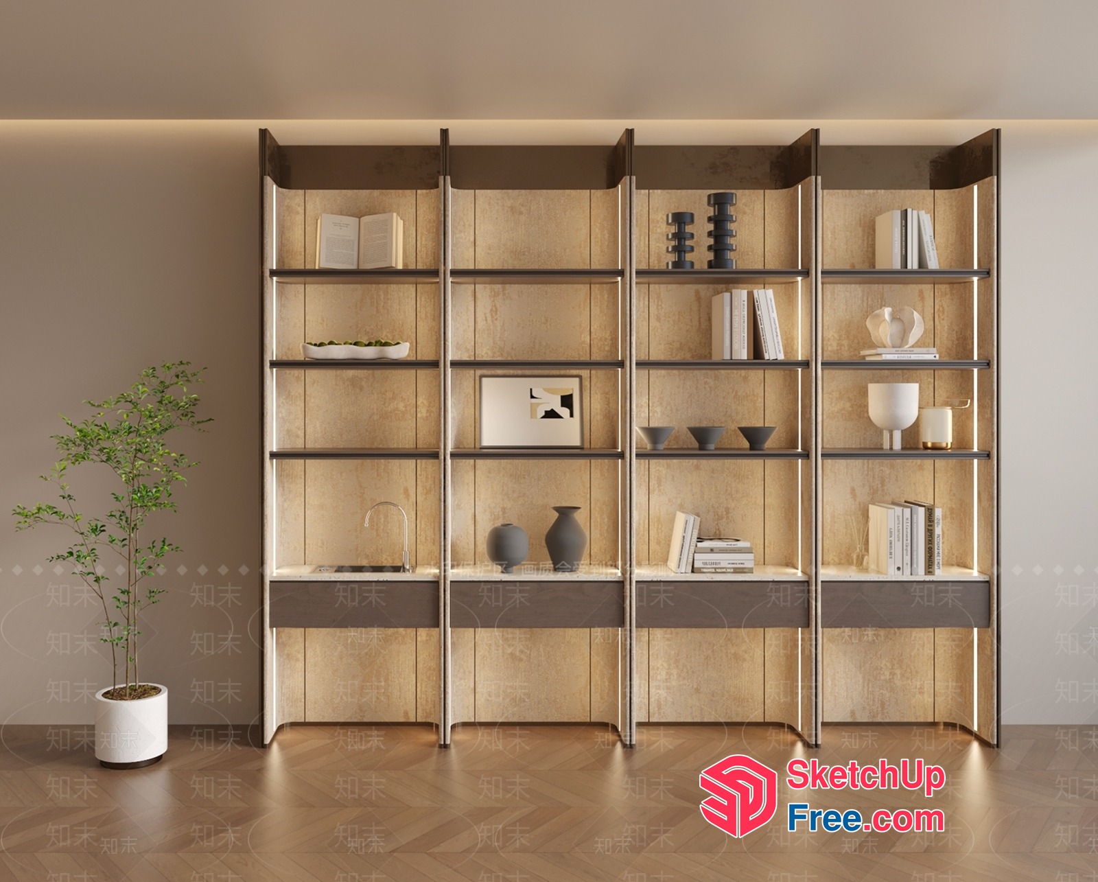 Elegant Shelving Unit With Modern Decor 3D SketchUp File