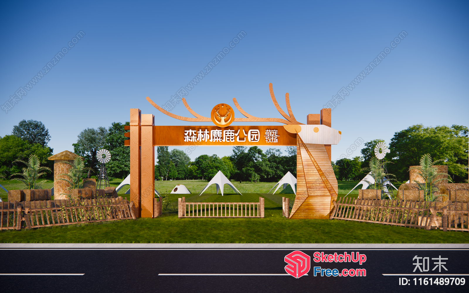 Entrance To A Japanese-Style Park With Stairs And Decorative Elements 3D SketchUp File