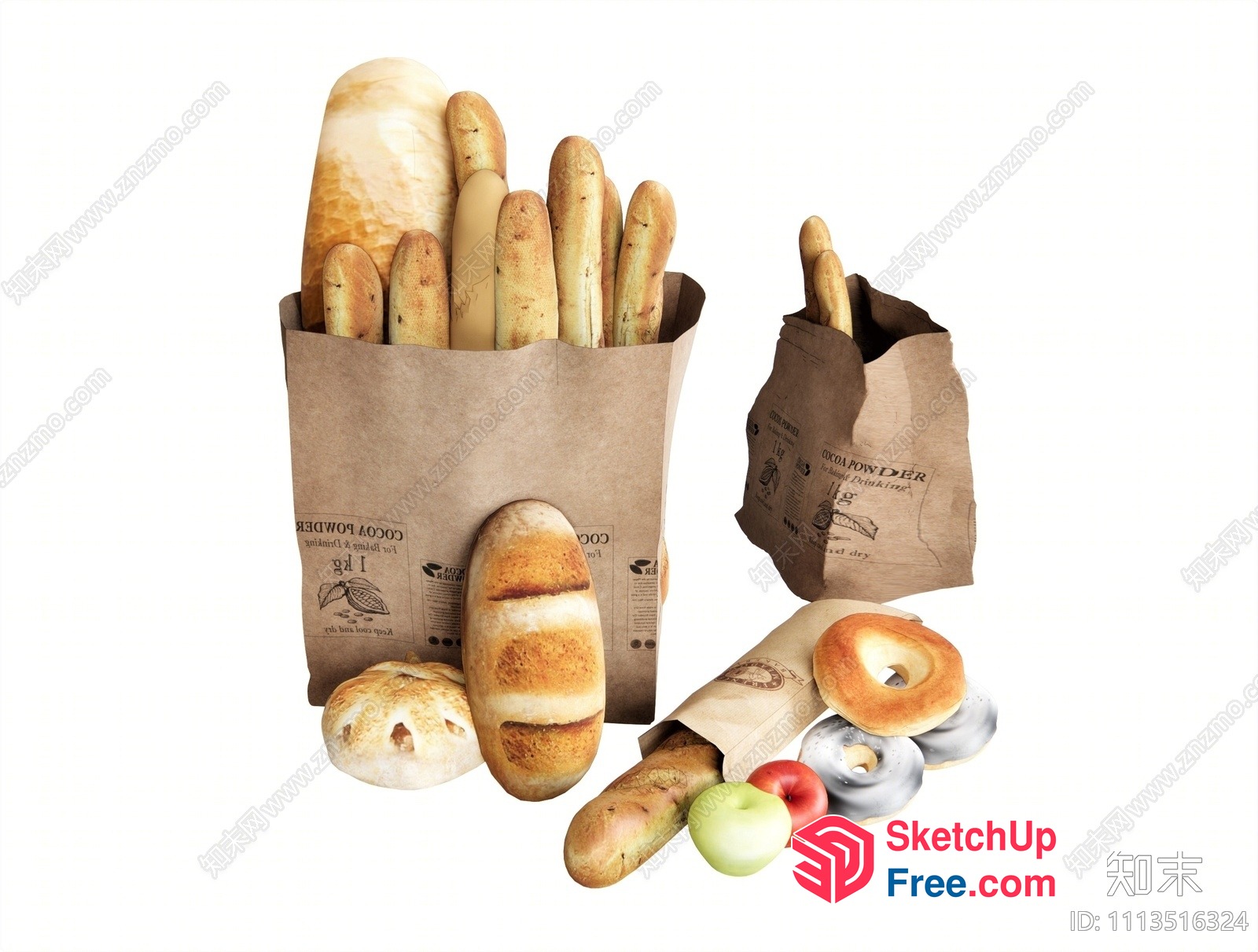 Freshly Baked Breads In Paper Bags 3D SketchUp File