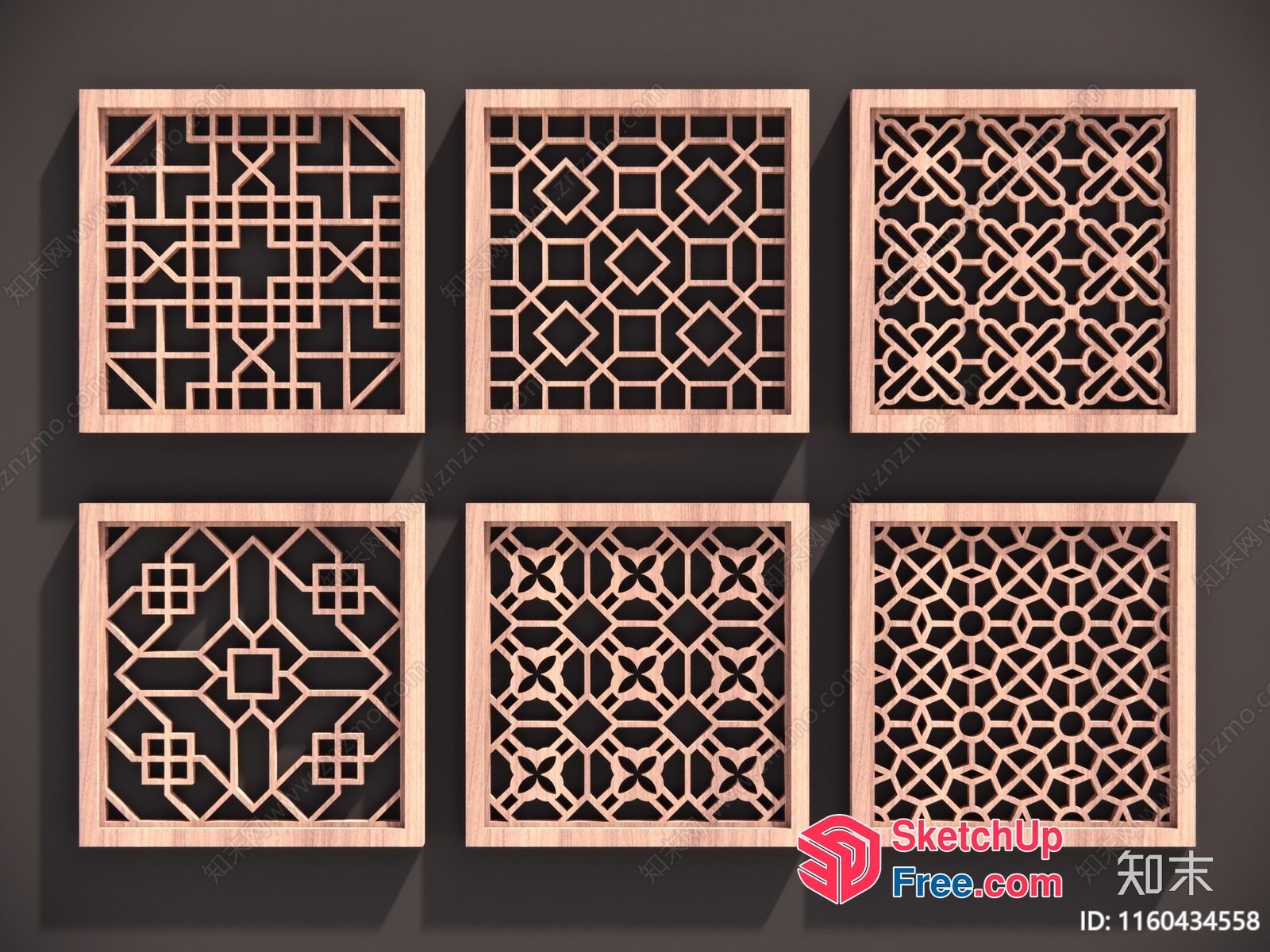 Intricate Wooden Geometric Patterns On Square Frames 3D SketchUp File