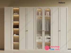 White Wardrobe With Glass Doors And Built-In Shelves 3D SketchUp File