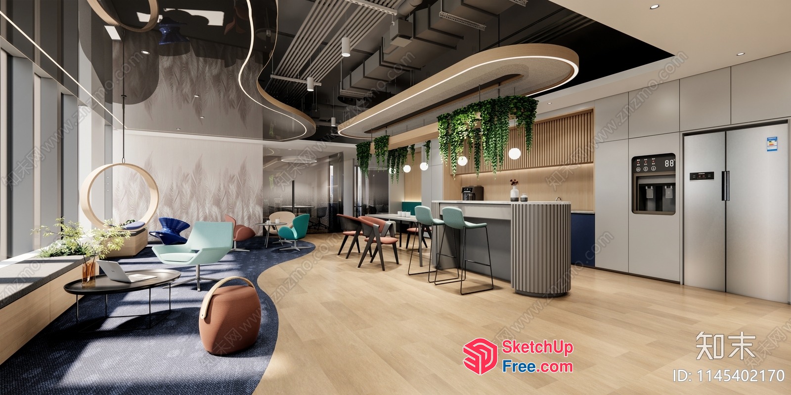 Modern Office Space With Natural Light And Greenery 3D SketchUp File