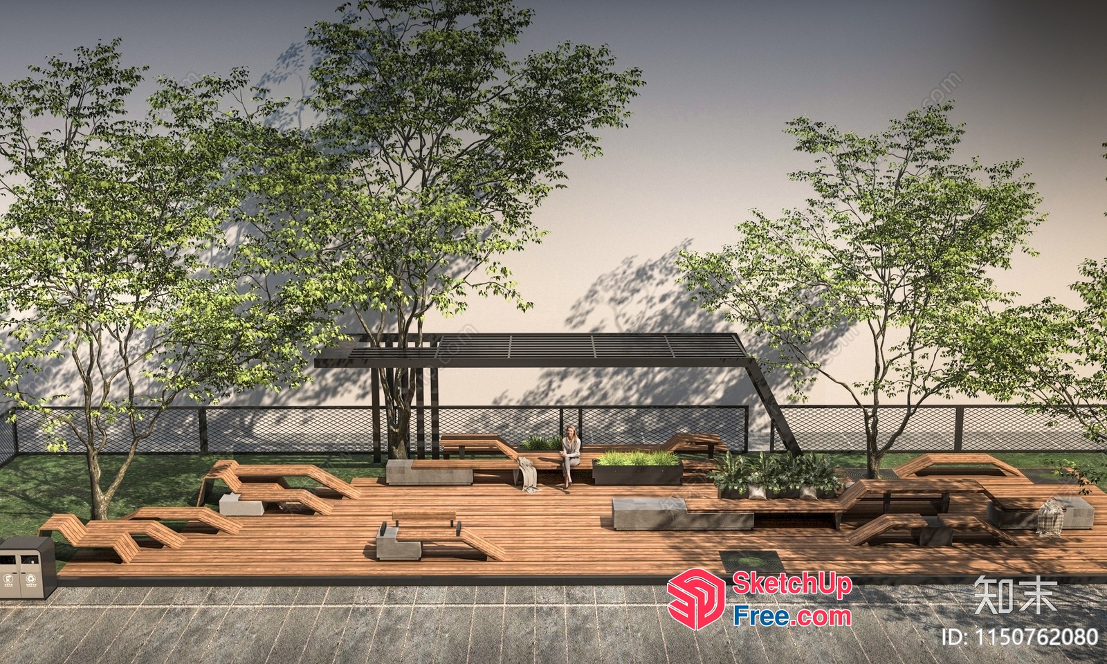 Outdoor Seating Area With Tree Planters 3D SketchUp File