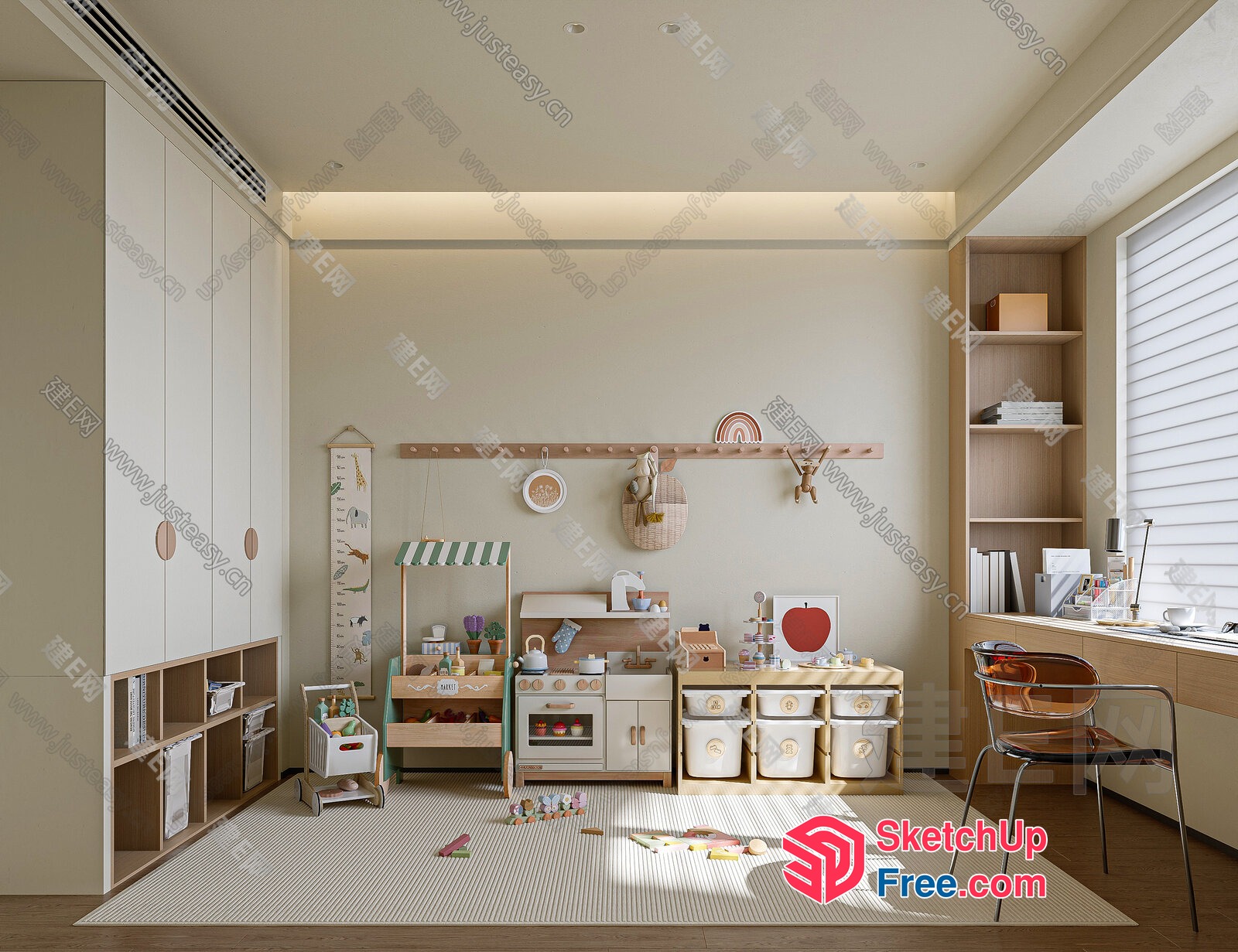 Modern Minimalist Playroom With Natural Wood Accents 3D SketchUp File