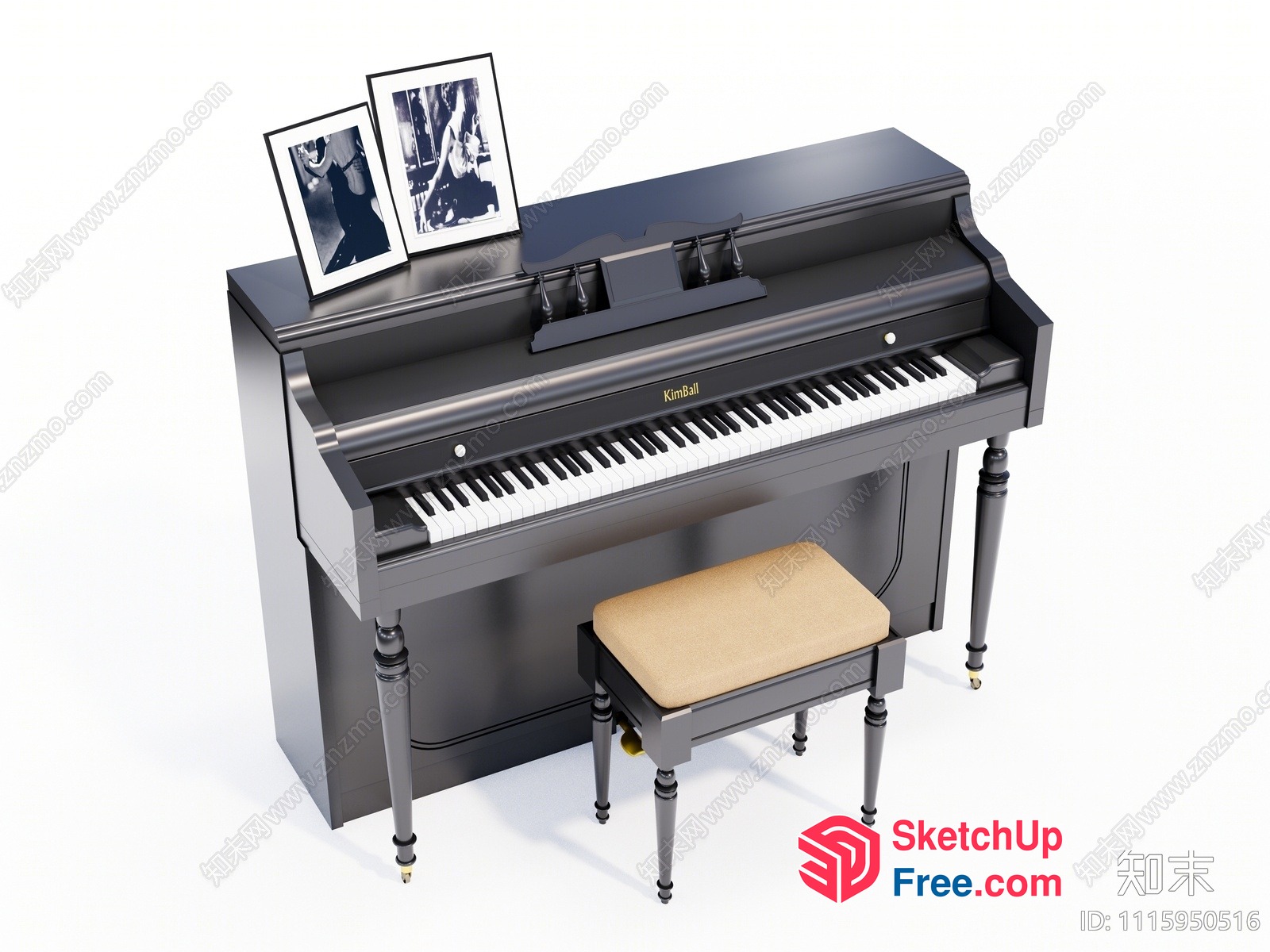 Classic Piano Set With Elegant Stool And Pictures 3D SketchUp File