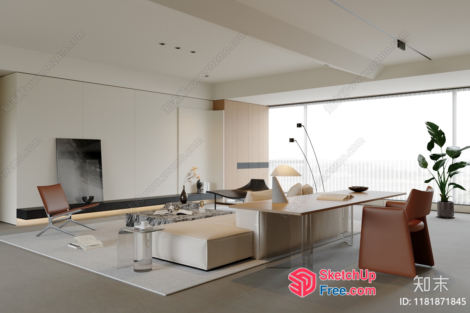 Modern Minimalist Japanese Style Living Room 3D SketchUp File