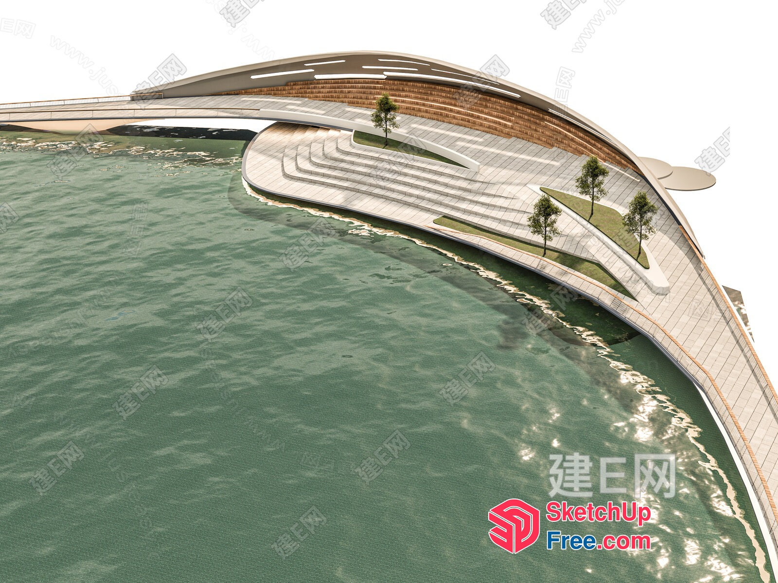Futuristic Curved Building Over Water 3D SketchUp File