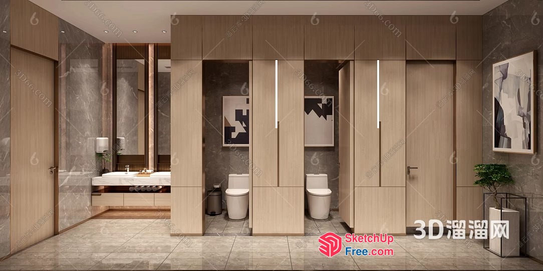 Modern Bathroom Interior Design With Two Toilets And Vanity 3D SketchUp File