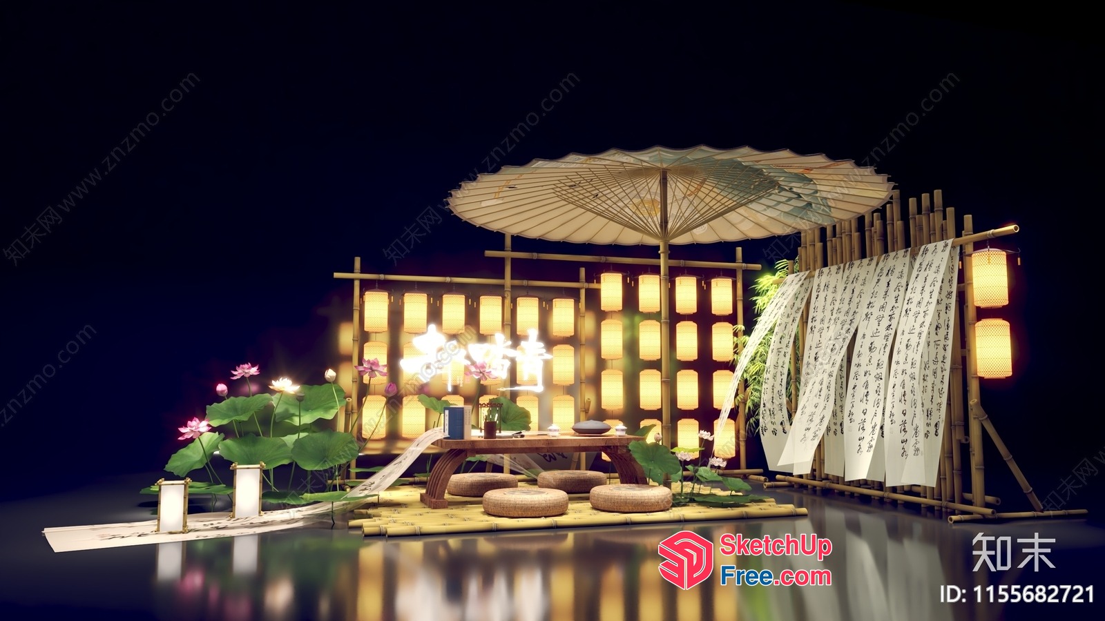 Japanese Style Pavilion With Traditional Decor And Lanterns 3D SketchUp File