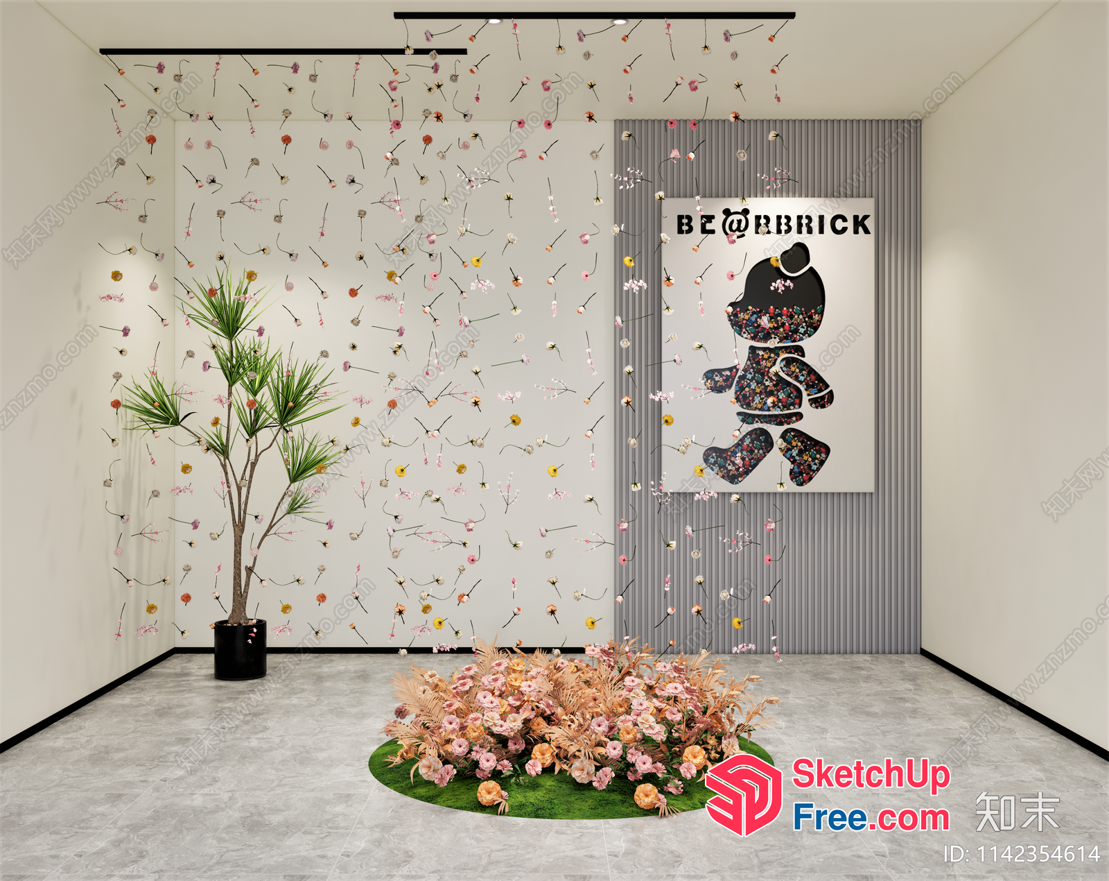 Floral Decorated Room With Bearbrick Artwork 3D SketchUp File