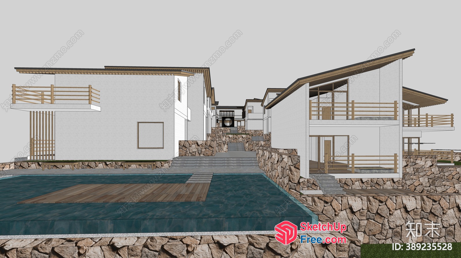Modern Villa Exterior With Swimming Pool And Staircase 3D SketchUp File