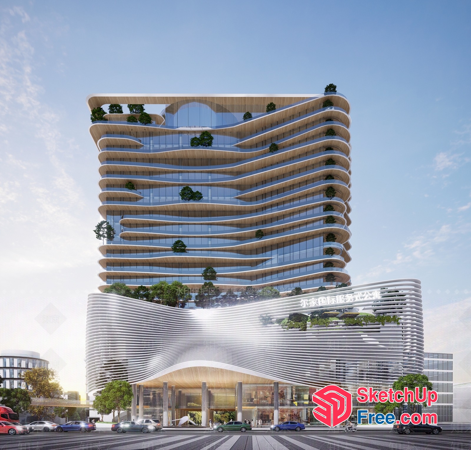 Modern Commercial Street Cladding Building 3D SketchUp File