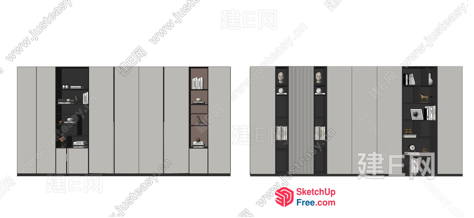 Modern Bookcase Design With Built-In Shelves 3D SketchUp File