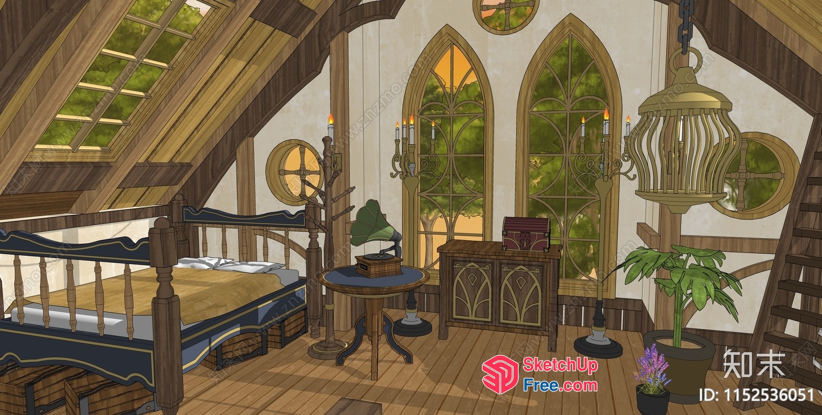 Cozy Rustic Bedroom With Wood Accents 3D SketchUp File